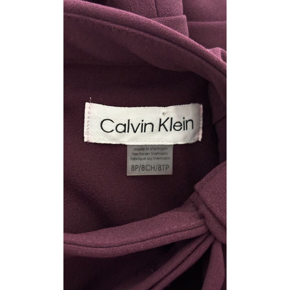 Calvin Klein Bow Neck Sheath Dress Womens Size 8 Petite New Aubergine Sleeveless - Picture 9 of 12